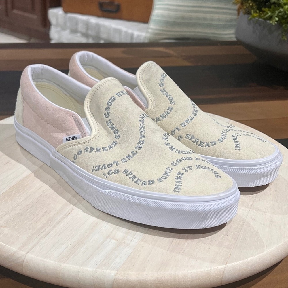 Classic Vans Slip on Shoes‎ "Spread Some Good News" Women's Sneaker Size 12